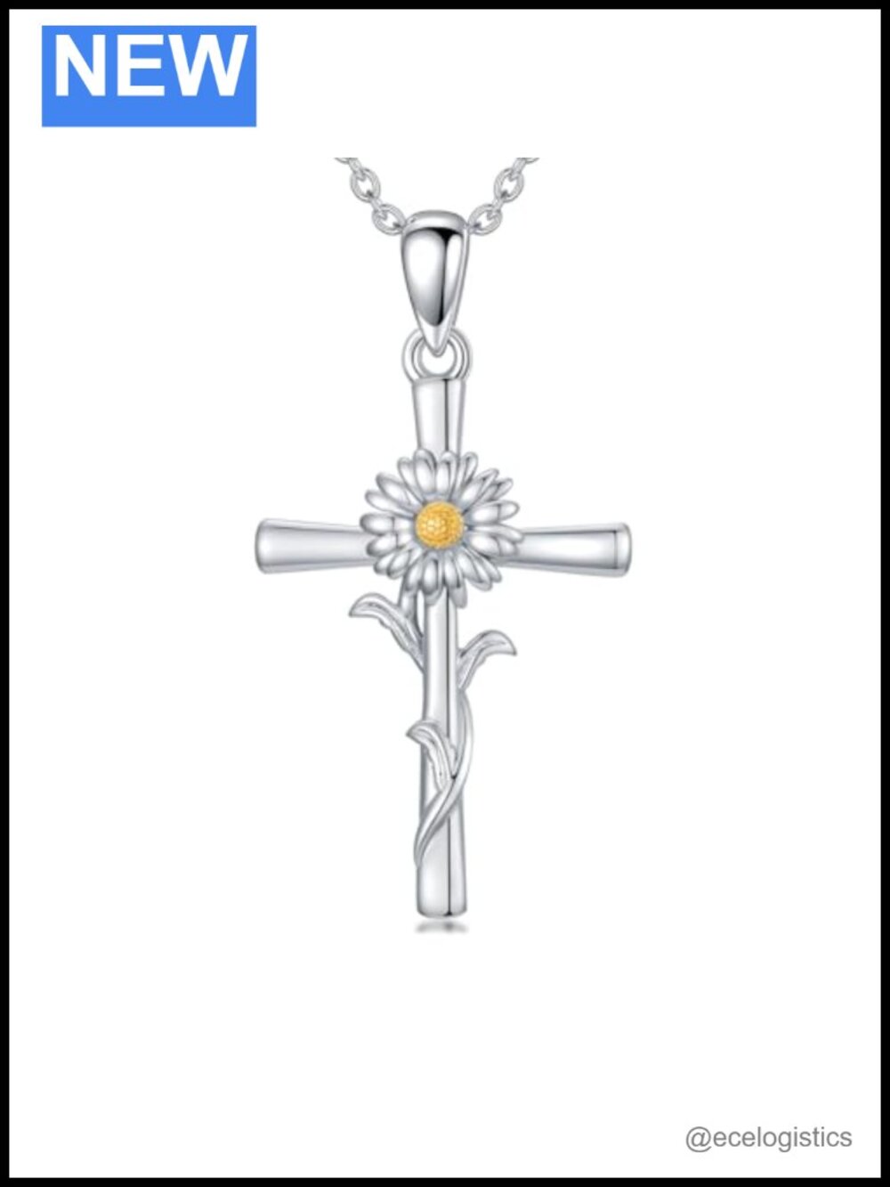 Sterling Silver Daisy Cross Pendant Necklace 18-20" Lobster Clasp